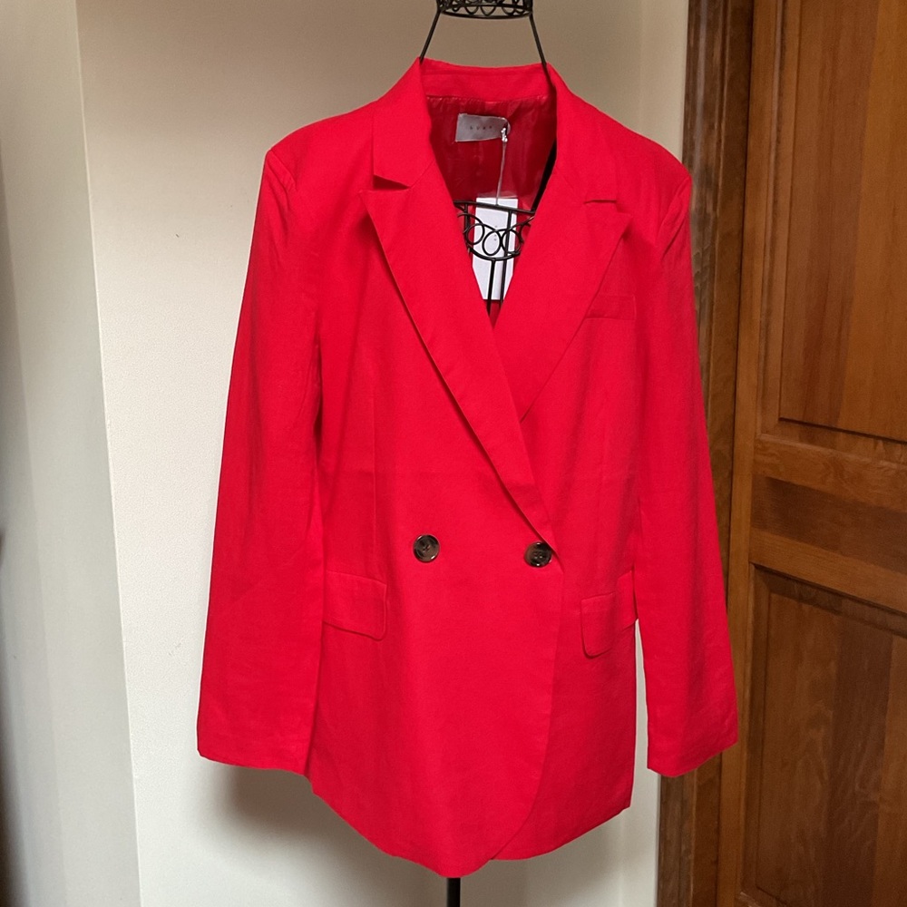 Lush Red Double-Breasted Women's Blazer, Small, New